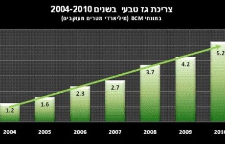 גידול של כ- 23% בצריכת הגז הטבעי במשק הישראלי בשנת 2010
